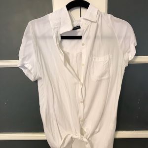 Brandy Melville cropped white tie button up shirt